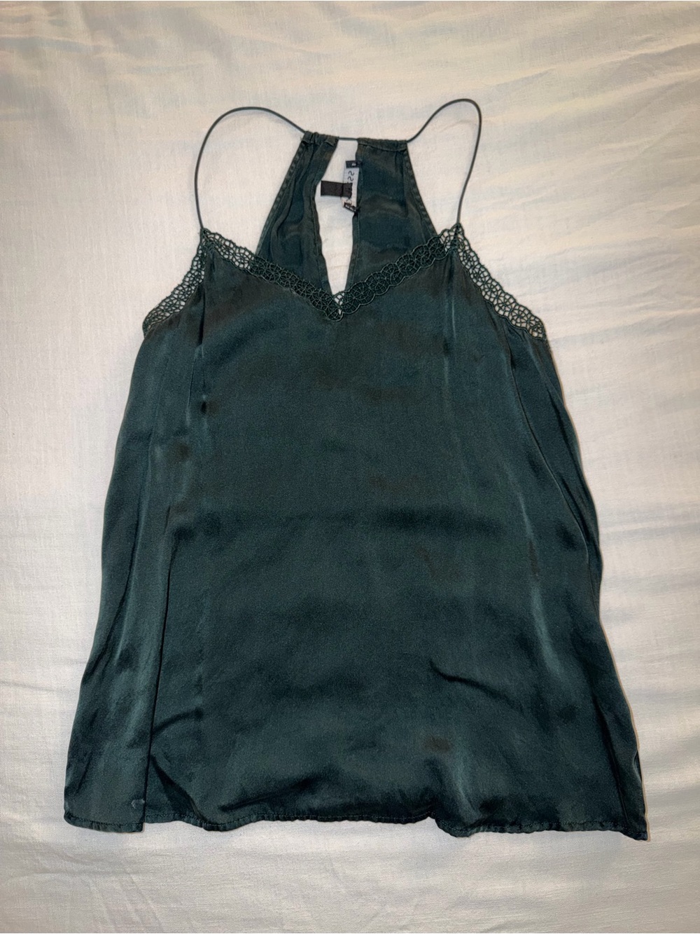 Express | Lace-Trim Satin Cami Tank Top - Dark Green